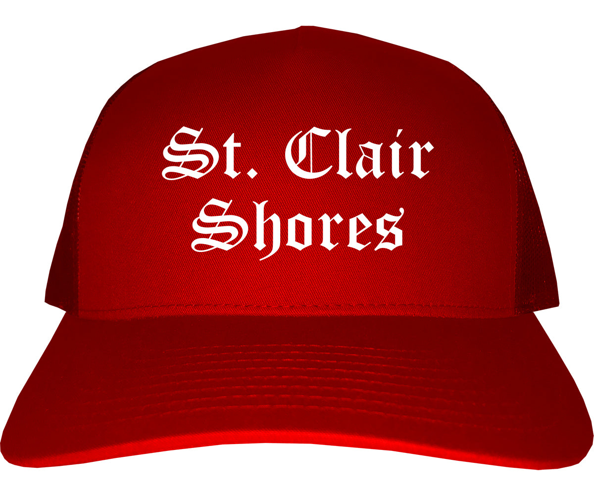 St. Clair Shores Michigan MI Old English Mens Trucker Hat Cap Red
