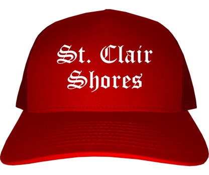 St. Clair Shores Michigan MI Old English Mens Trucker Hat Cap Red