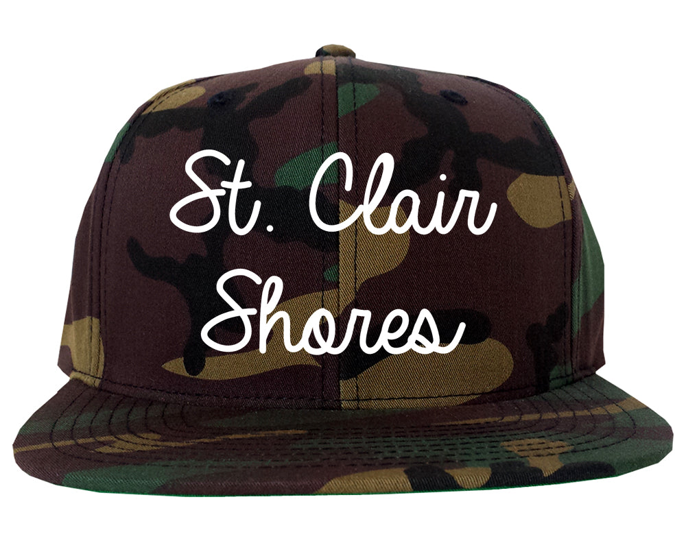St. Clair Shores Michigan MI Script Mens Snapback Hat Army Camo