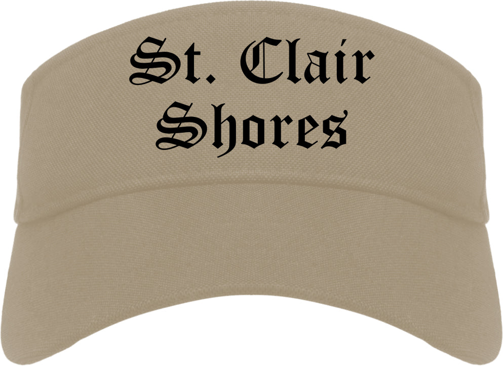 St. Clair Shores Michigan MI Old English Mens Visor Cap Hat Khaki