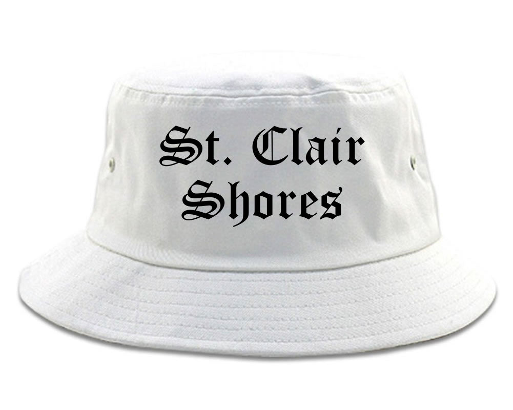 St. Clair Shores Michigan MI Old English Mens Bucket Hat White