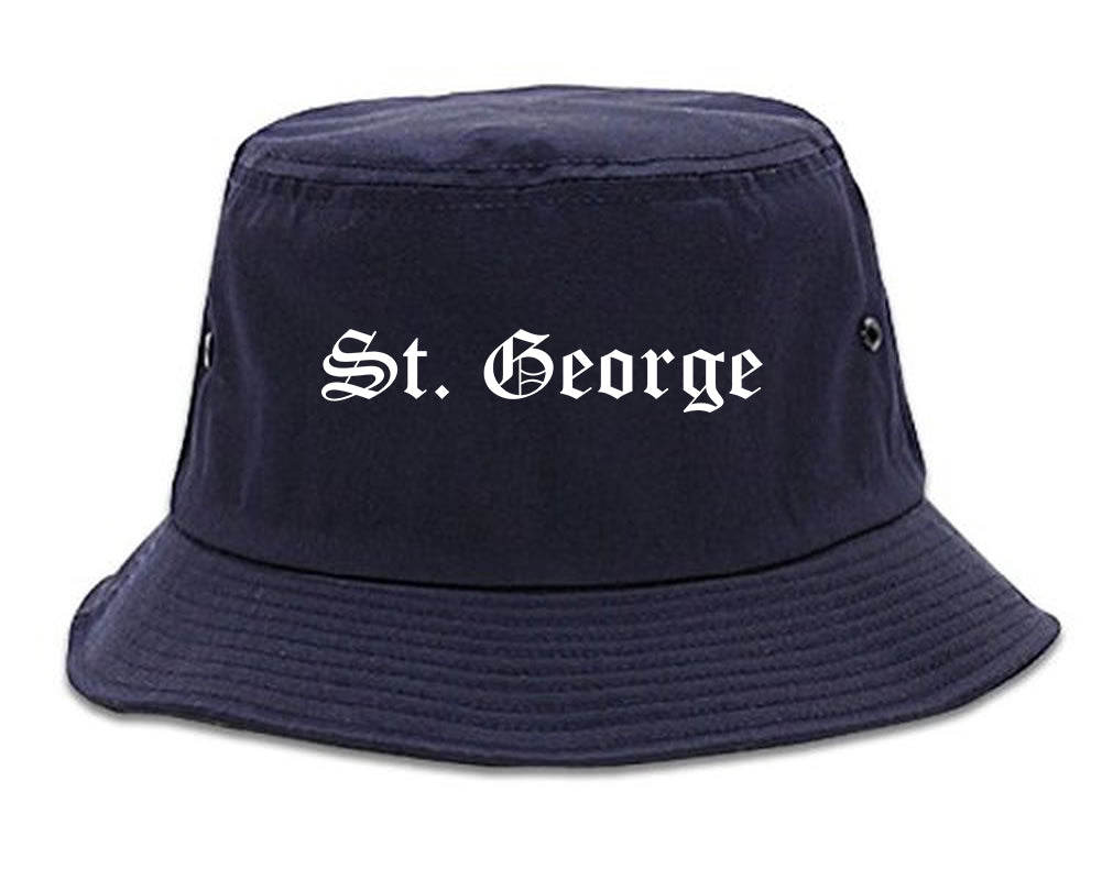 St. George Utah UT Old English Mens Bucket Hat Navy Blue