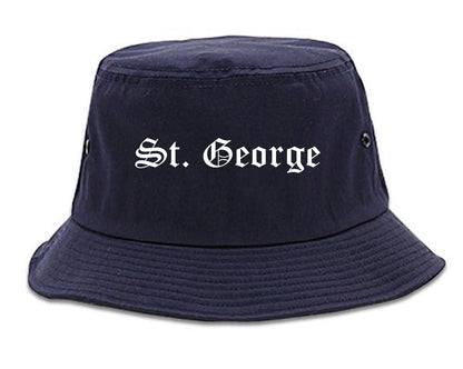 St. George Utah UT Old English Mens Bucket Hat Navy Blue