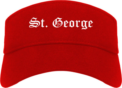 St. George Utah UT Old English Mens Visor Cap Hat Red