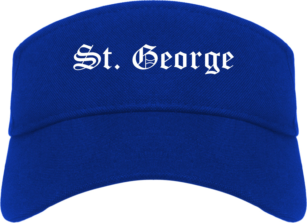 St. George Utah UT Old English Mens Visor Cap Hat Royal Blue