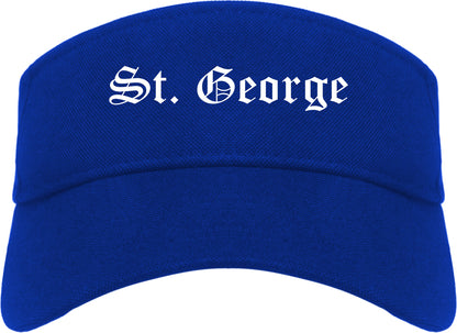 St. George Utah UT Old English Mens Visor Cap Hat Royal Blue