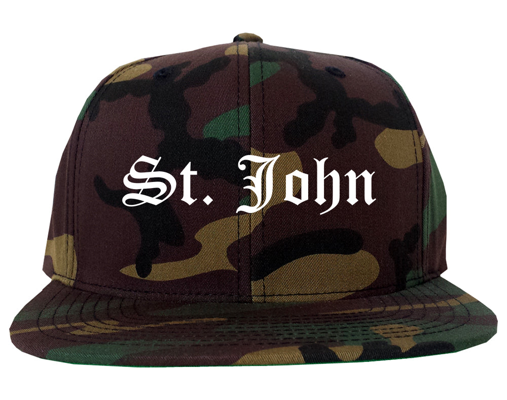 St. John Indiana IN Old English Mens Snapback Hat Army Camo