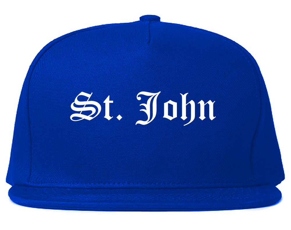St. John Indiana IN Old English Mens Snapback Hat Royal Blue