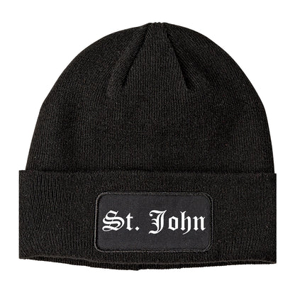 St. John Indiana IN Old English Mens Knit Beanie Hat Cap Black