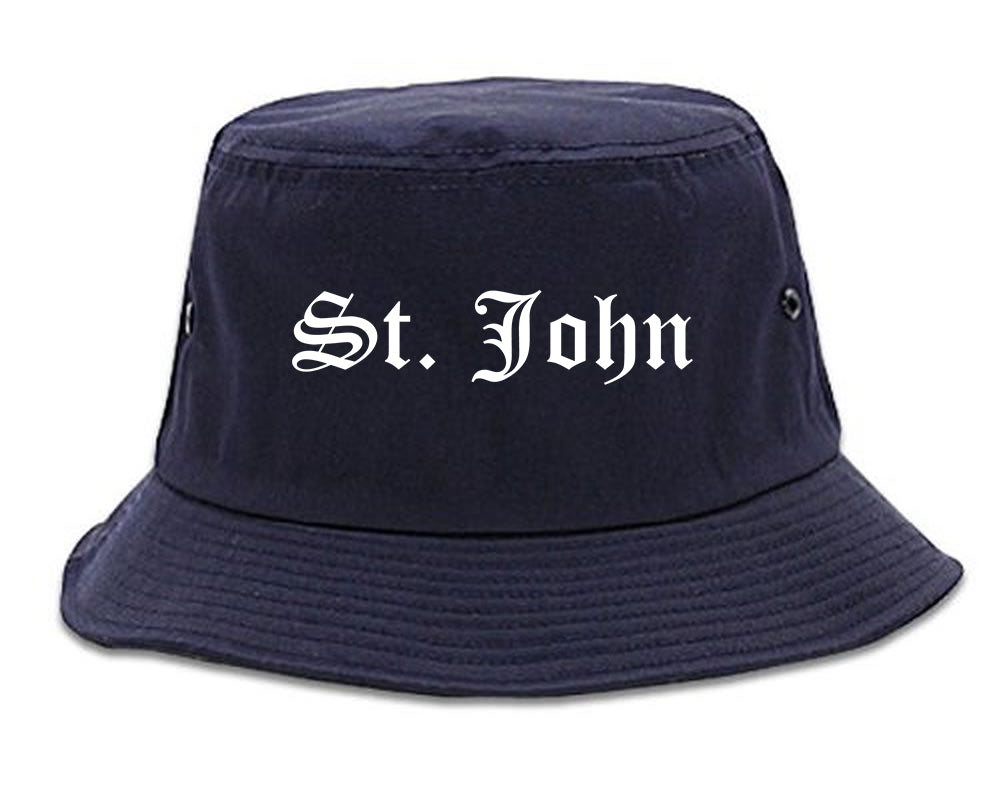 St. John Indiana IN Old English Mens Bucket Hat Navy Blue