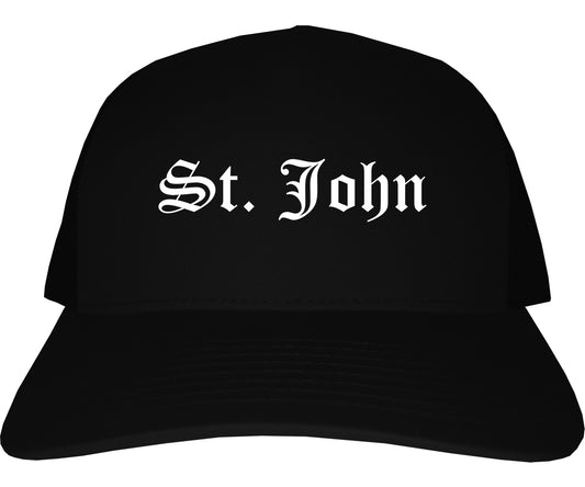 St. John Indiana IN Old English Mens Trucker Hat Cap Black