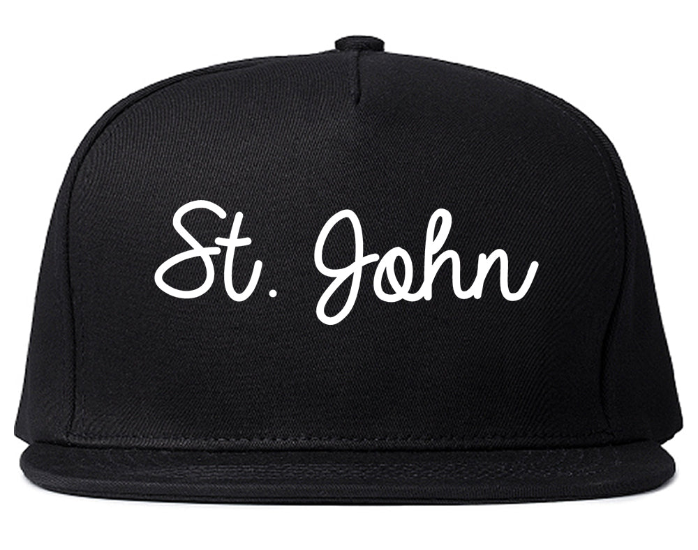 St. John Indiana IN Script Mens Snapback Hat Black