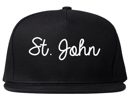 St. John Indiana IN Script Mens Snapback Hat Black