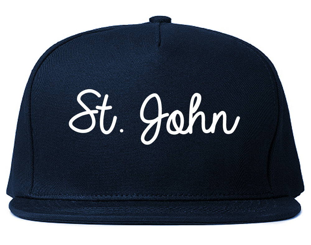 St. John Indiana IN Script Mens Snapback Hat Navy Blue