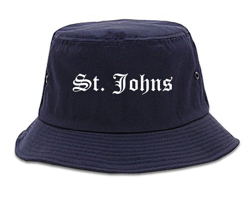 St. Johns Michigan MI Old English Mens Bucket Hat Navy Blue