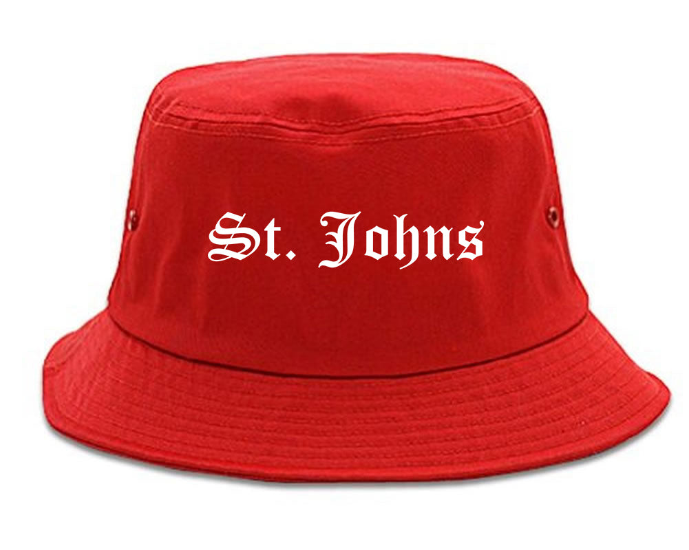 St. Johns Michigan MI Old English Mens Bucket Hat Red