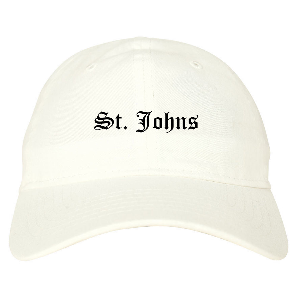 St. Johns Michigan MI Old English Mens Dad Hat Baseball Cap White