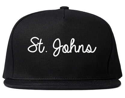 St. Johns Michigan MI Script Mens Snapback Hat Black