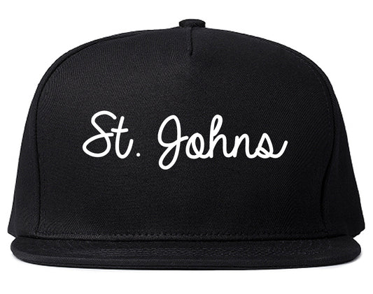 St. Johns Michigan MI Script Mens Snapback Hat Black