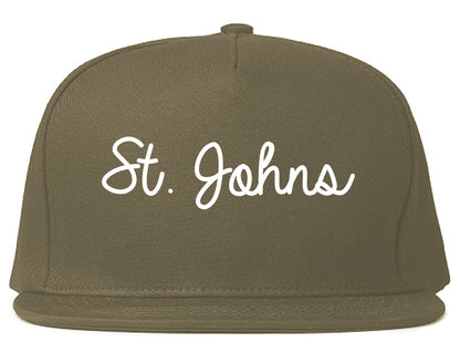 St. Johns Michigan MI Script Mens Snapback Hat Grey
