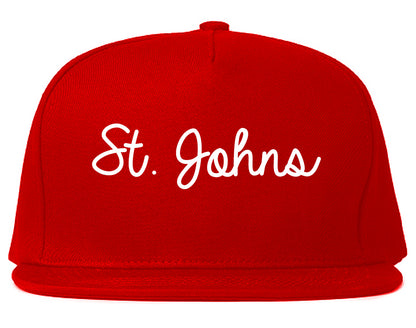 St. Johns Michigan MI Script Mens Snapback Hat Red