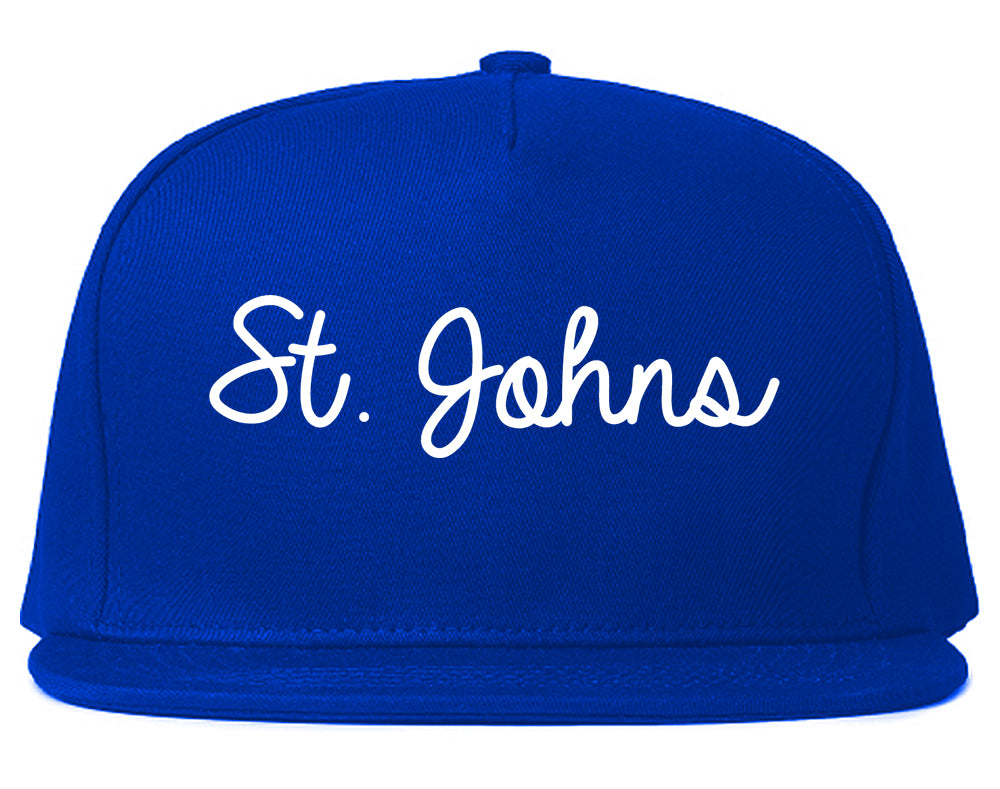 St. Johns Michigan MI Script Mens Snapback Hat Royal Blue