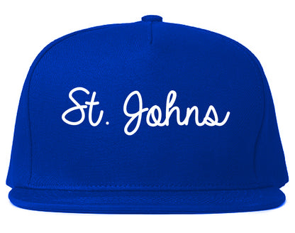 St. Johns Michigan MI Script Mens Snapback Hat Royal Blue