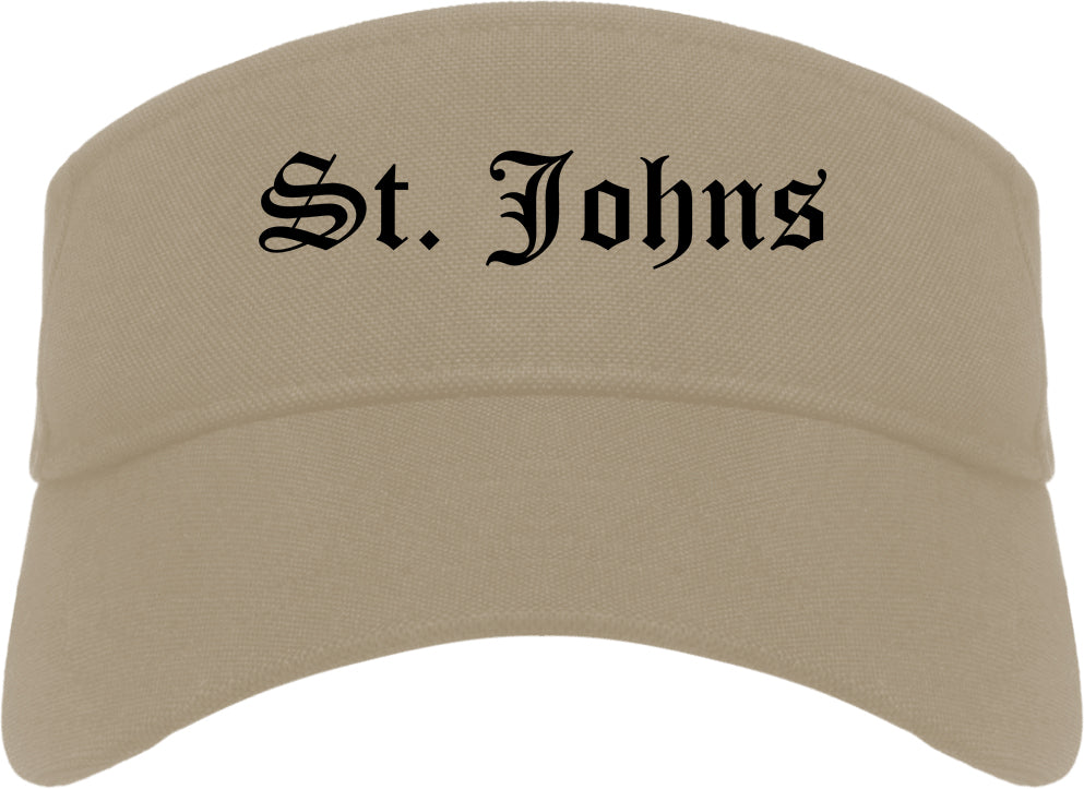 St. Johns Michigan MI Old English Mens Visor Cap Hat Khaki