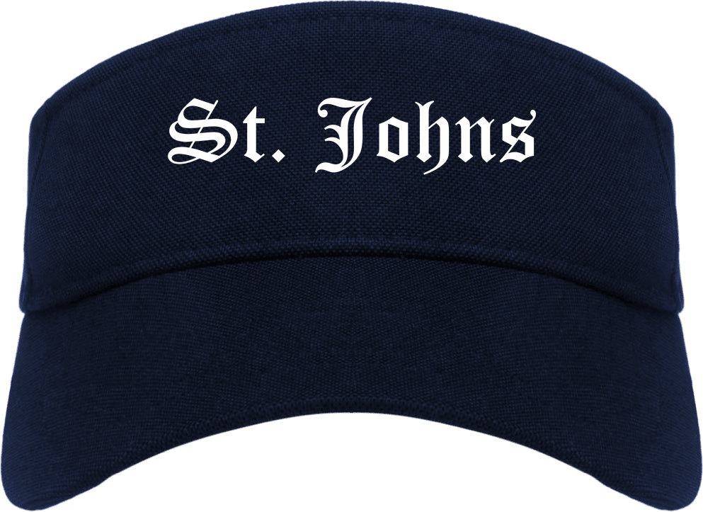 St. Johns Michigan MI Old English Mens Visor Cap Hat Navy Blue