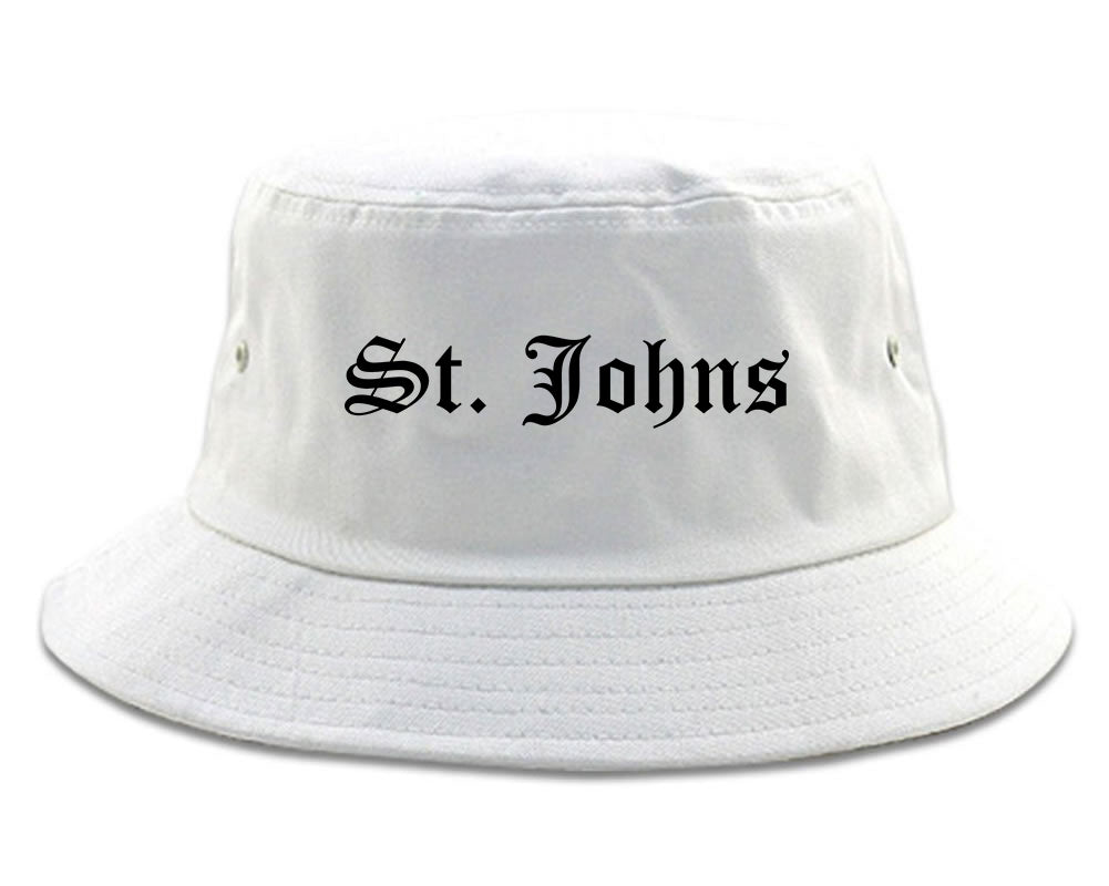 St. Johns Michigan MI Old English Mens Bucket Hat White