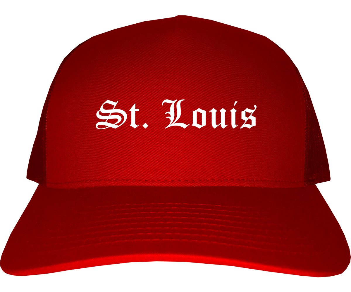 St. Louis Missouri MO Old English Mens Trucker Hat Cap Red