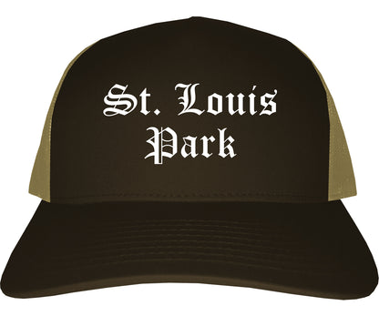 St. Louis Park Minnesota MN Old English Mens Trucker Hat Cap Brown