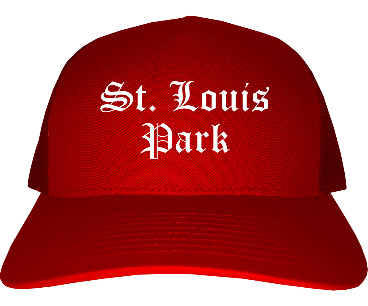 St. Louis Park Minnesota MN Old English Mens Trucker Hat Cap Red