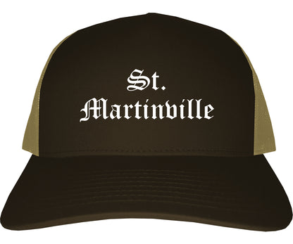 St. Martinville Louisiana LA Old English Mens Trucker Hat Cap Brown