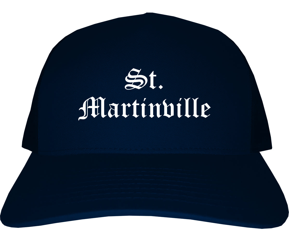 St. Martinville Louisiana LA Old English Mens Trucker Hat Cap Navy Blue