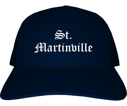 St. Martinville Louisiana LA Old English Mens Trucker Hat Cap Navy Blue