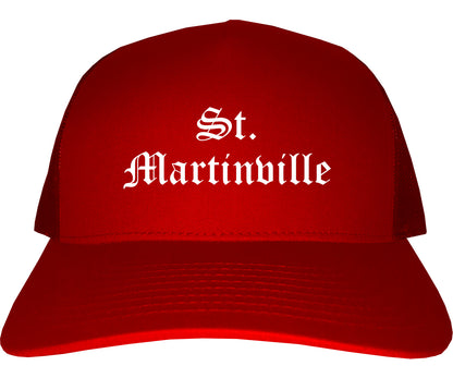 St. Martinville Louisiana LA Old English Mens Trucker Hat Cap Red