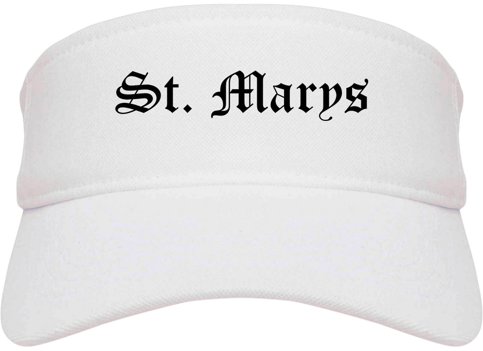 St. Marys Ohio OH Old English Mens Visor Cap Hat White