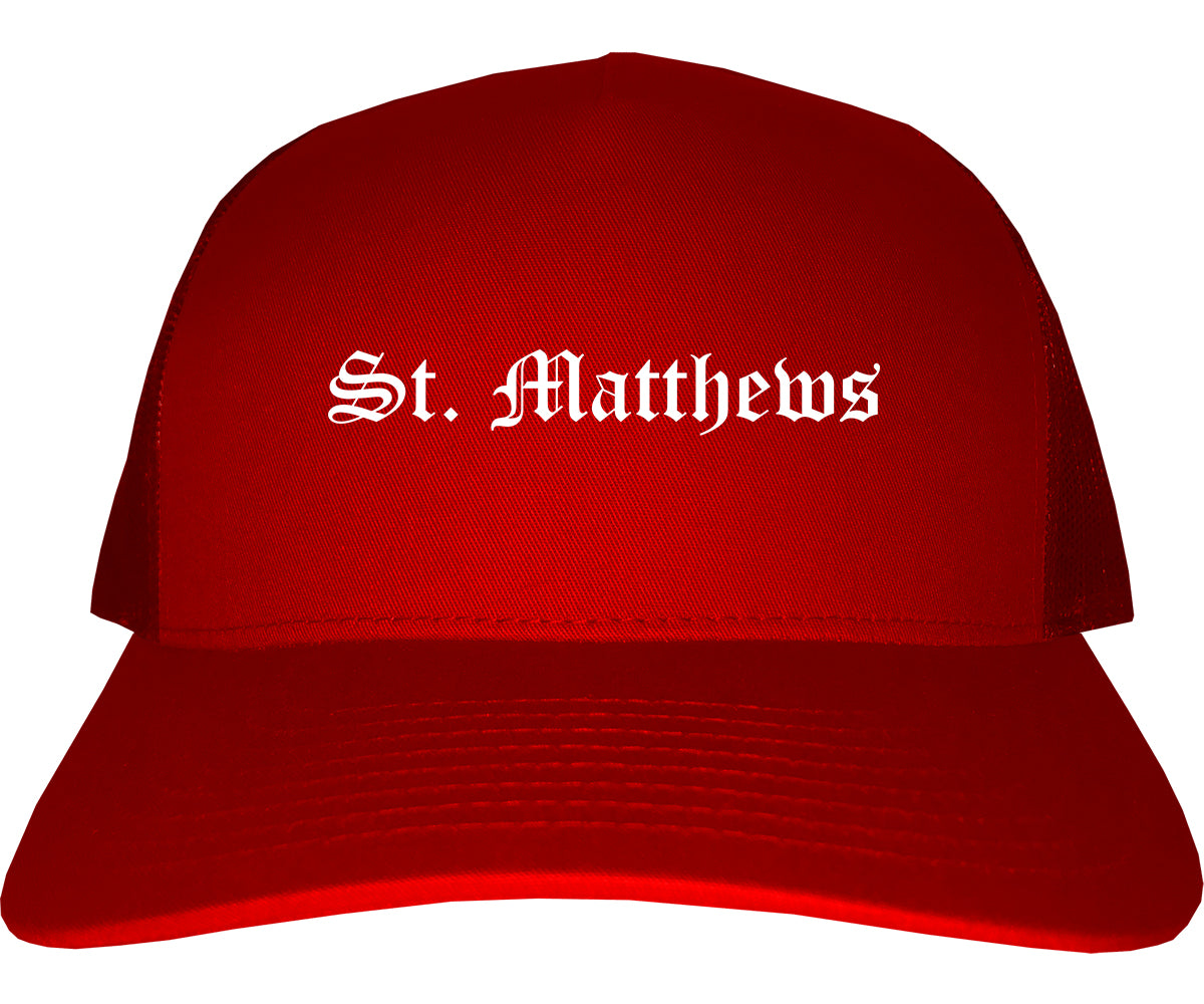 St. Matthews Kentucky KY Old English Mens Trucker Hat Cap Red