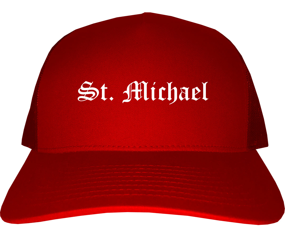 St. Michael Minnesota MN Old English Mens Trucker Hat Cap Red