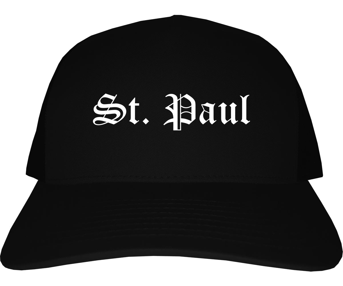 St. Paul Minnesota MN Old English Mens Trucker Hat Cap Black