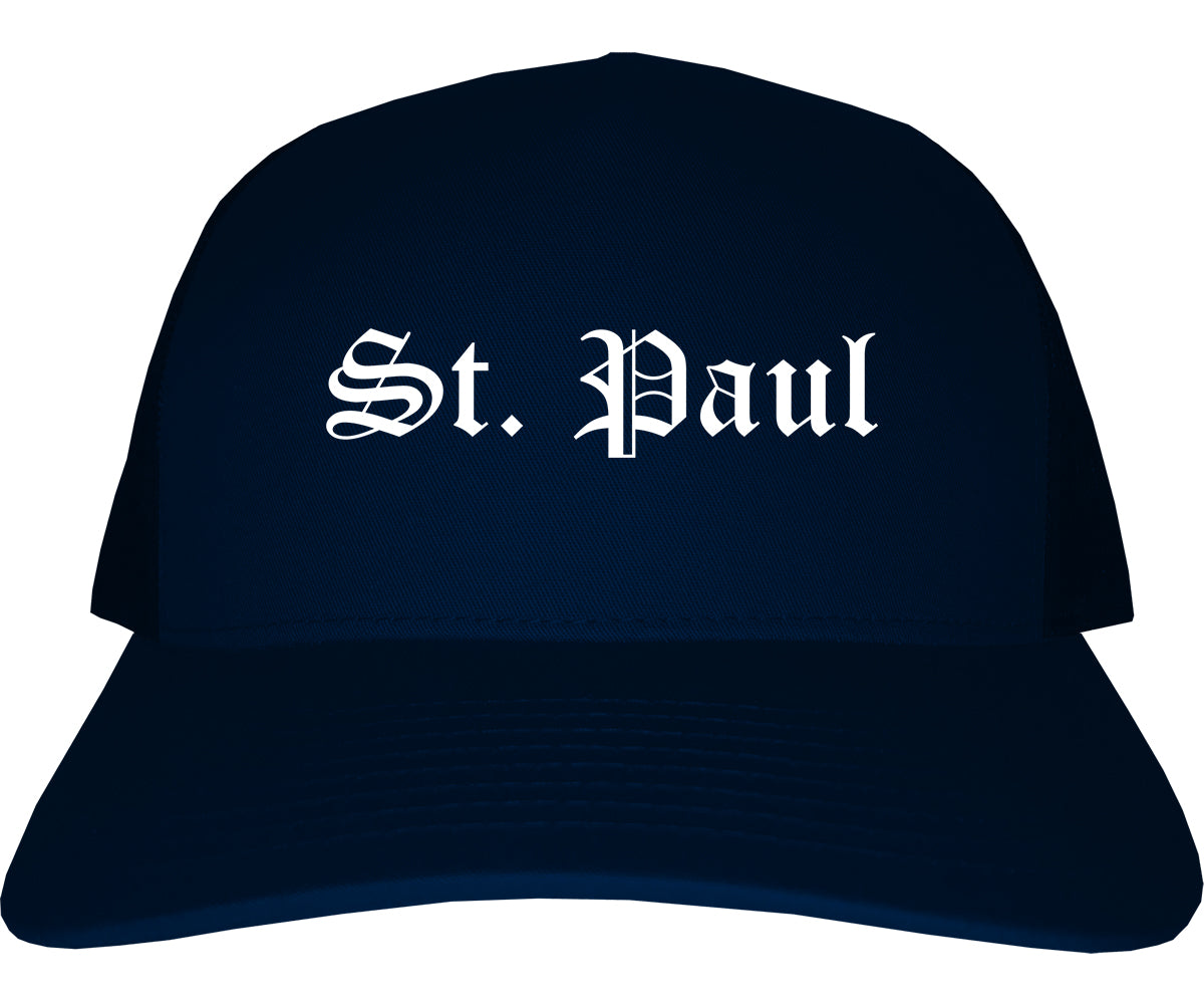 St. Paul Minnesota MN Old English Mens Trucker Hat Cap Navy Blue