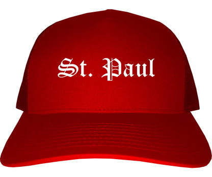 St. Paul Minnesota MN Old English Mens Trucker Hat Cap Red