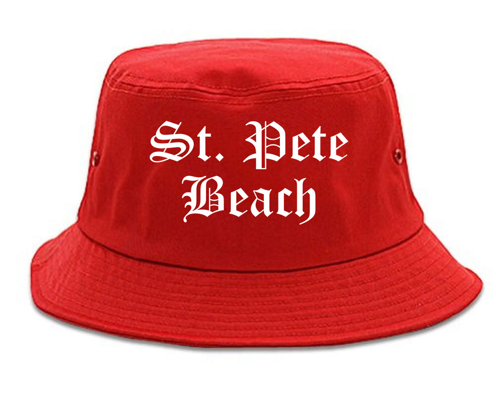 St. Pete Beach Florida FL Old English Mens Bucket Hat Red
