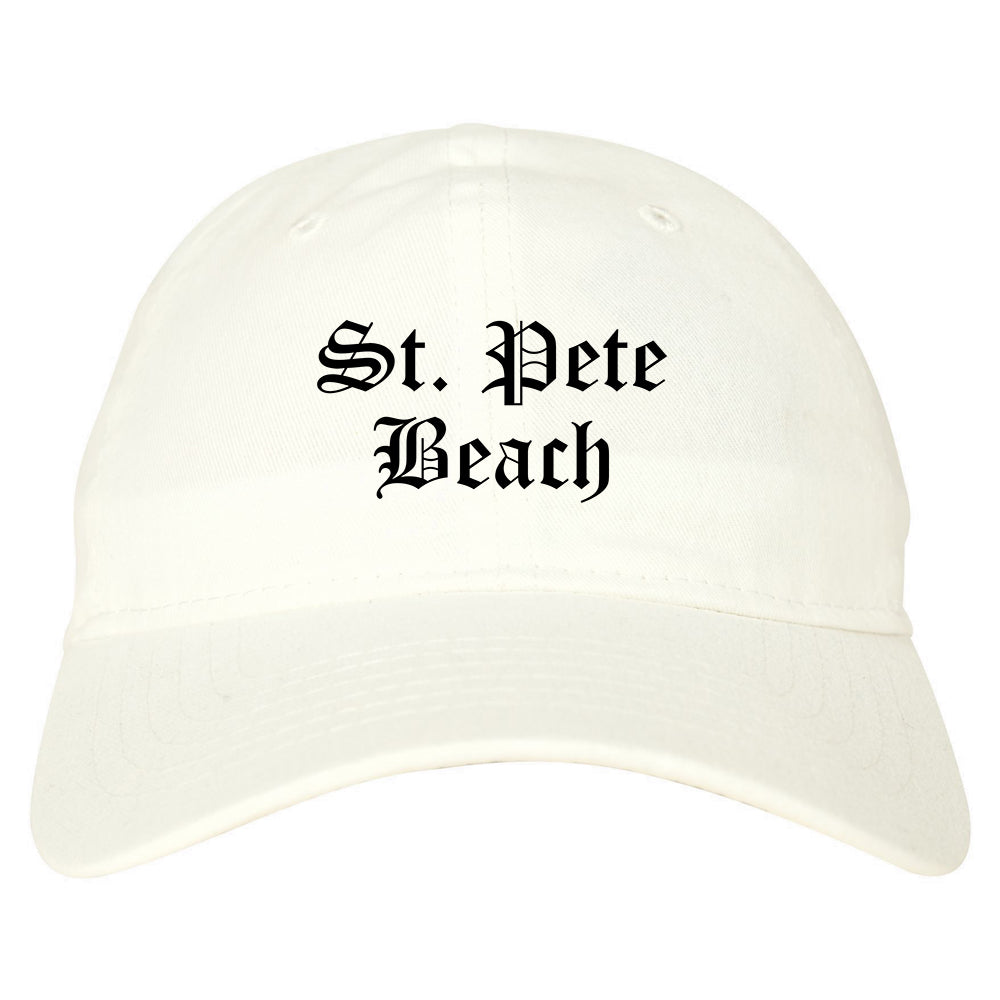 St. Pete Beach Florida FL Old English Mens Dad Hat Baseball Cap White