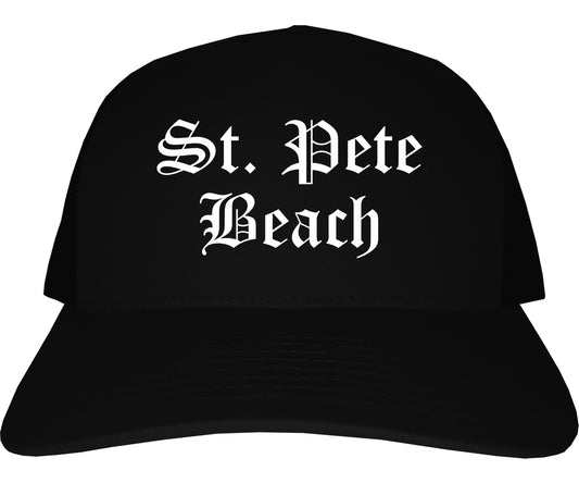 St. Pete Beach Florida FL Old English Mens Trucker Hat Cap Black