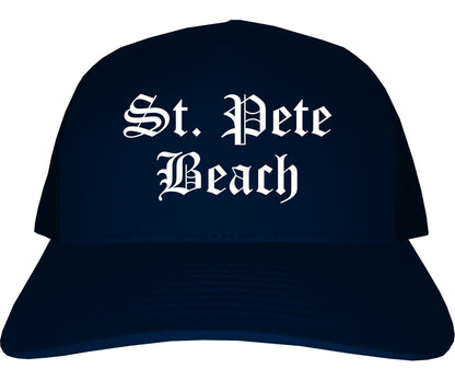 St. Pete Beach Florida FL Old English Mens Trucker Hat Cap Navy Blue