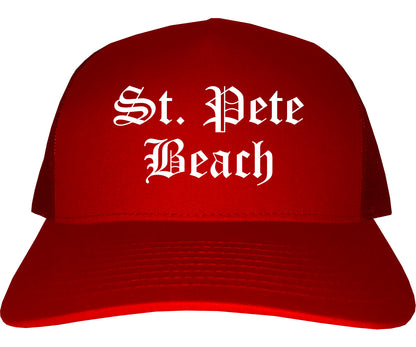 St. Pete Beach Florida FL Old English Mens Trucker Hat Cap Red