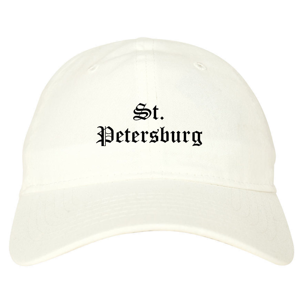 St. Petersburg Florida FL Old English Mens Dad Hat Baseball Cap White