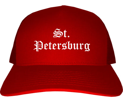 St. Petersburg Florida FL Old English Mens Trucker Hat Cap Red